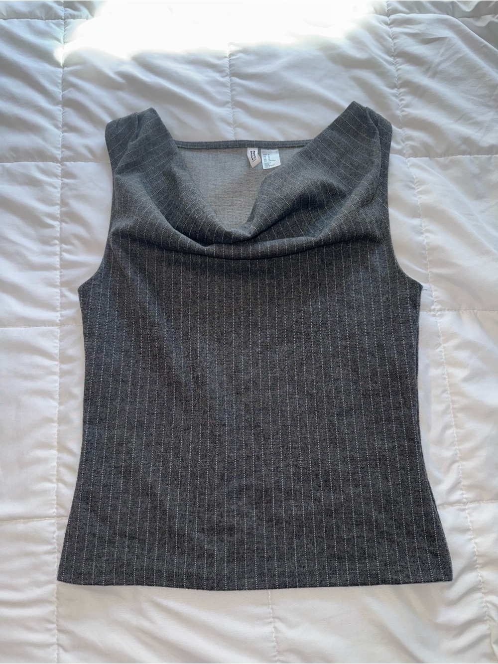 H&M Charcoal Gray Pinstripe Sleeveless Cowl Neck top size medium